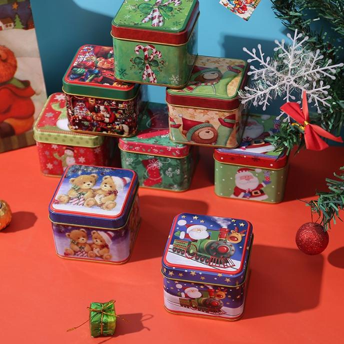 Kaleng Natal Kotak Vintage Tin Box Christmas Tempat Lilin, Teh, Permen