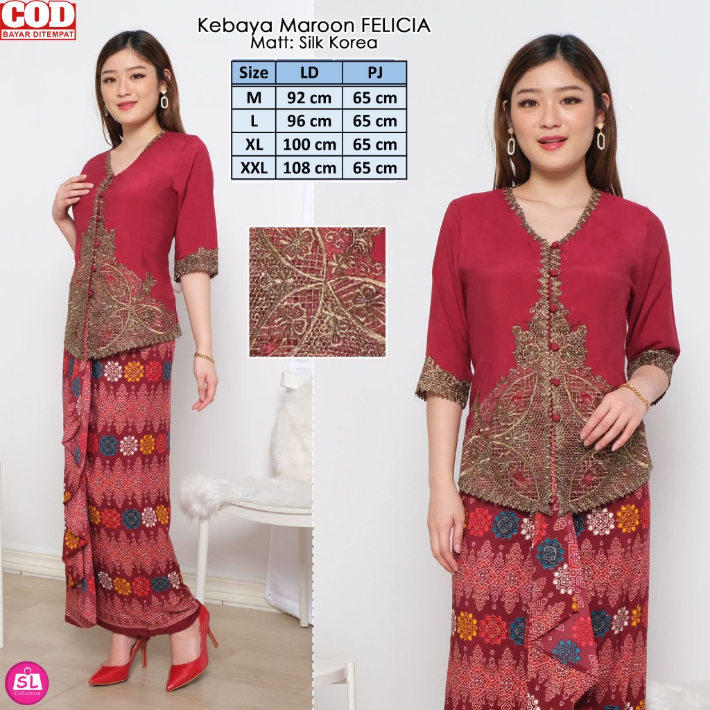 [EXCLUSIVE] MODEL TERKINI Atasan Kebaya Wanita Remaja Dewasa Modern Lengan 3/4 Warna Merah Maron