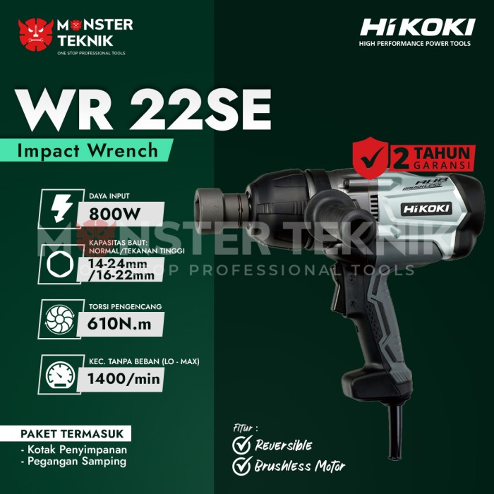 ✅Baru Impact Wrench Hitachi Pembuka Baut Reversible Hikoki Wr22Se Terbatas