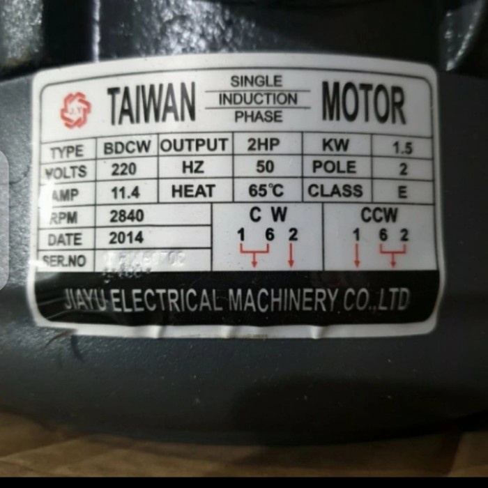 ✨Termurah Dinamo Pengerak Electro Motor Jiayu Taiwan 2Hp 2800Rpm 1Phase B3 Diskon