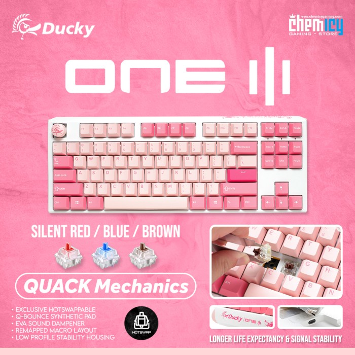 Ducky One 3 Gossamer Pink TKL Hotswap Mechanical Gaming Keyboard