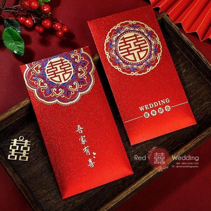 

[IMLEK] Kantong Amplop Angpao Wedding PREMIUM GLITTER Logo Xi Merah Design TERLARIS