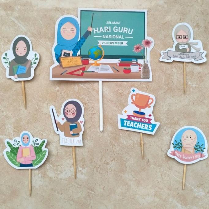 cake topper hiasan kue tema Selamat Hari Guru Nasional edisi Hijab