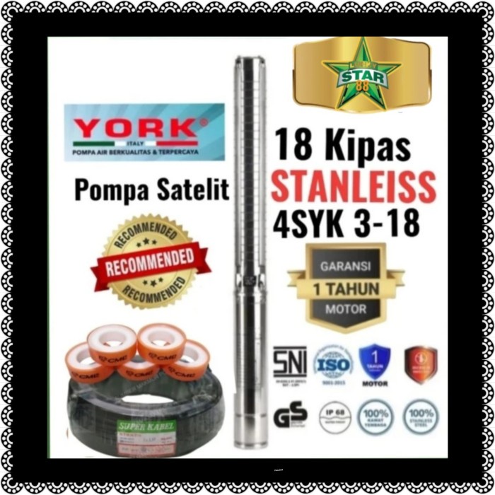 New Pompa Satelit 1.5Hp York Italy 4Syk3-18 + Kabel 100Mt Submersible Diskon