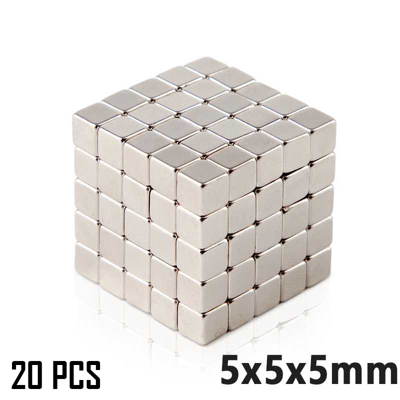 Strong Neodymium Magnet NdFeB N35 5x5x5mm 20 PCS / Magnet Neodymium N3 5 STRONG Koin Bulat Silver / 