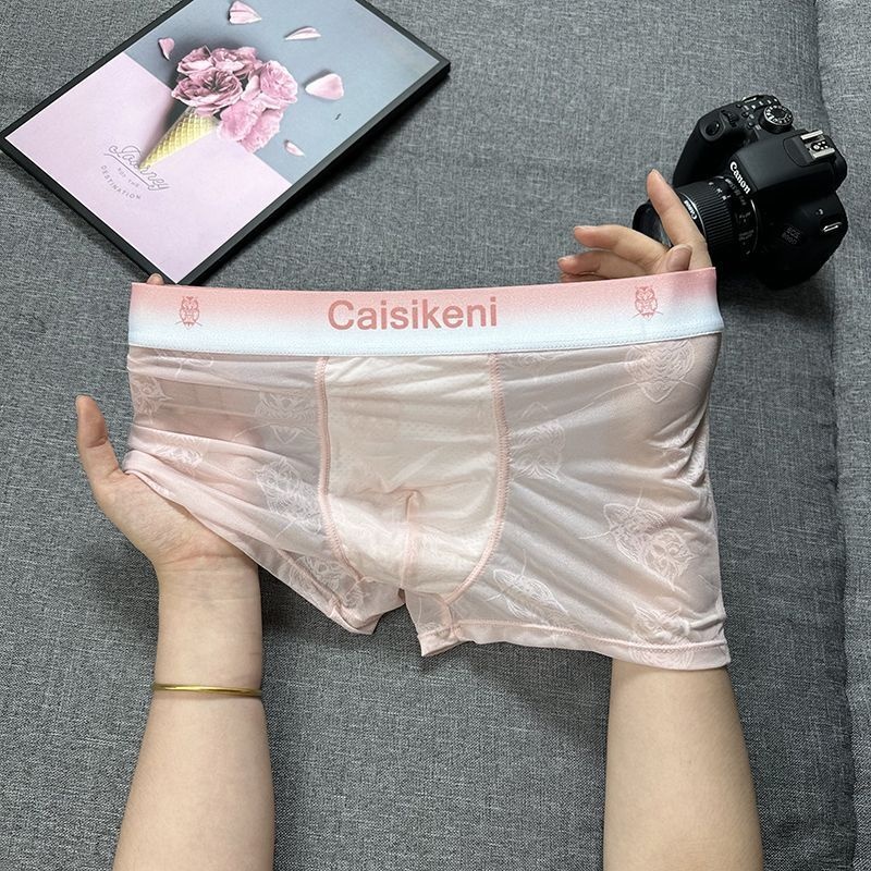 Men's Lace Underwear Men's Sexy Four Corners Breathable Thin Ice Silk Cut-out Fashion Men's Boyshort