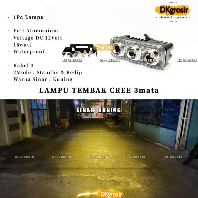 Lampu tembak sorot LED cree 3 mata cahaya KUNING