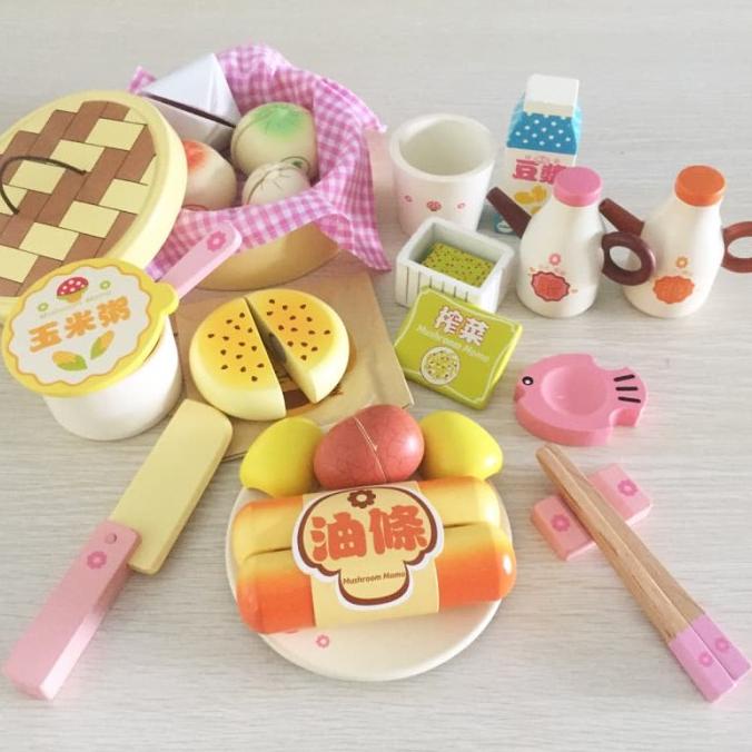 Chinese Breakfast Food Dimsum Wooden Toys Mainan Edukasi Anak Masakan Stok Terbatas