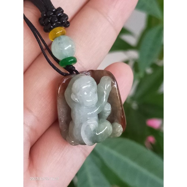 Kalung Liontin Giok Burma Shio Monyet + sertifikat