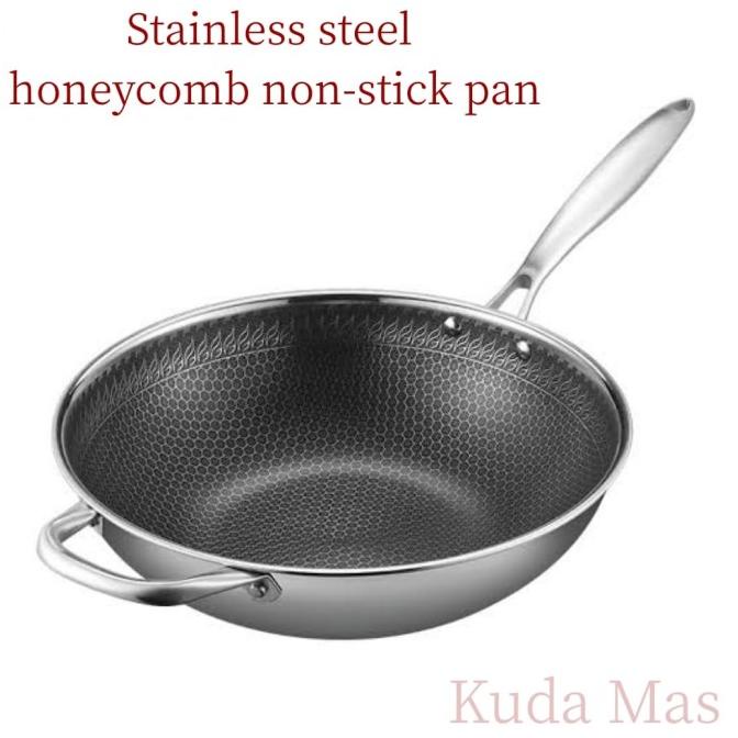 Frying Pan stainless steel/Wok Pan stainless steel 32cm anti lengket