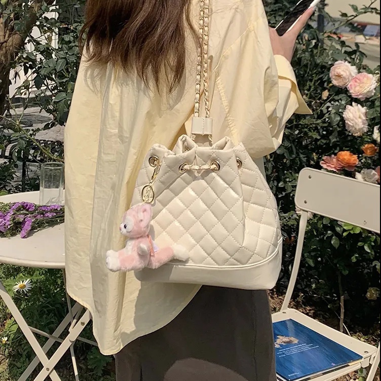 Ins Rantai tas Ember lucu wanita Serut Tas Bahu Ganda korea import fashion kuliah tas ransel kekinia