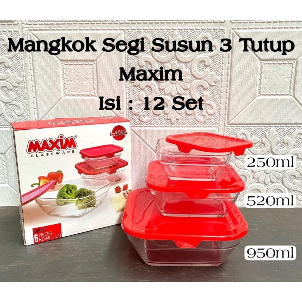 1 Set Mangkok Kaca  Tutup  Kotak isi 3 Pcs |Mangkok Kaca |Mangkok Sayur |Mangkok Bekal |Mangkok Lucu
