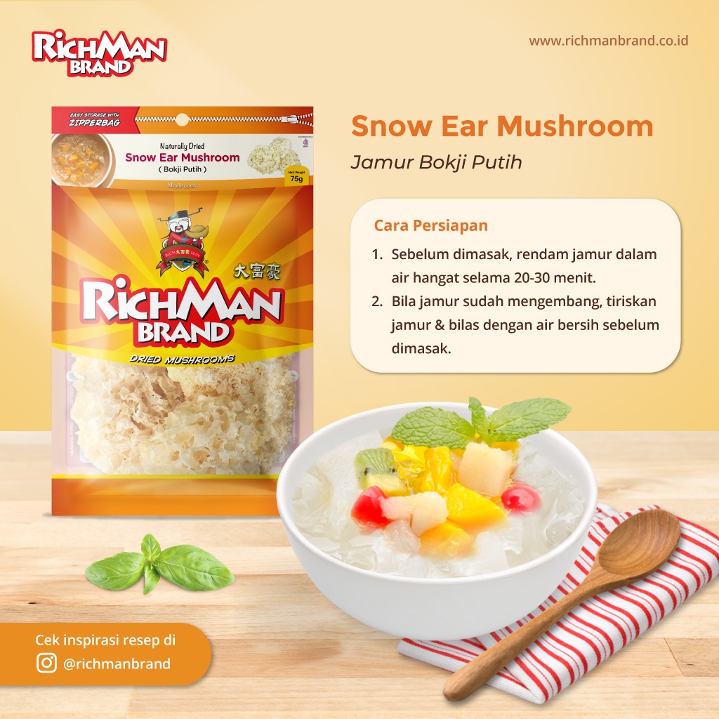 

Richman Brand Snow Ear Mushroom (Jamur Bokji Putih) 75 Gr