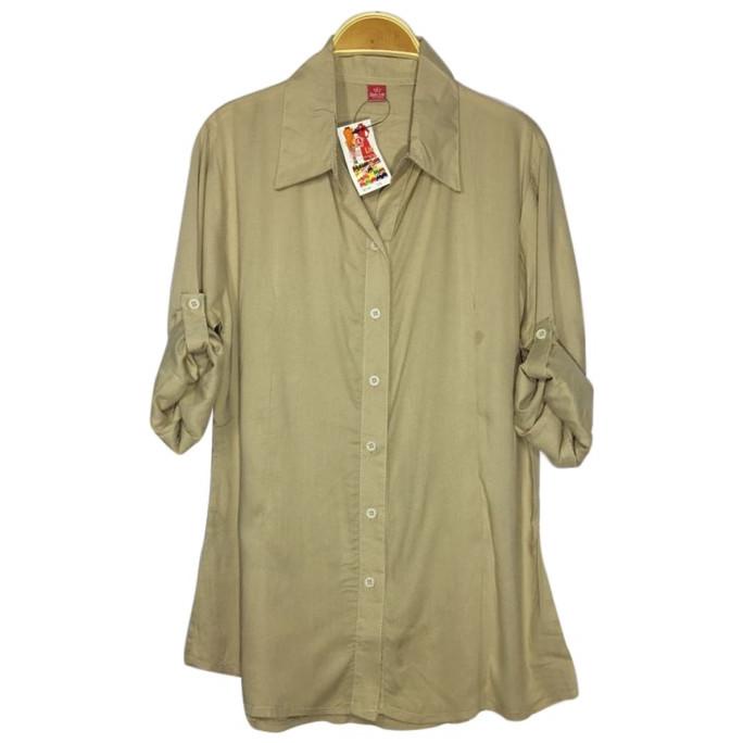 Kemeja Atasan Wanita Basic Polos Katun Rayon Warna Cream Krem Muda Terbaik