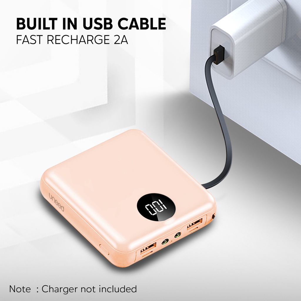 Uneed Powerbank 10000Mah Built In Cable Fast Charging 2.1A - Upb234