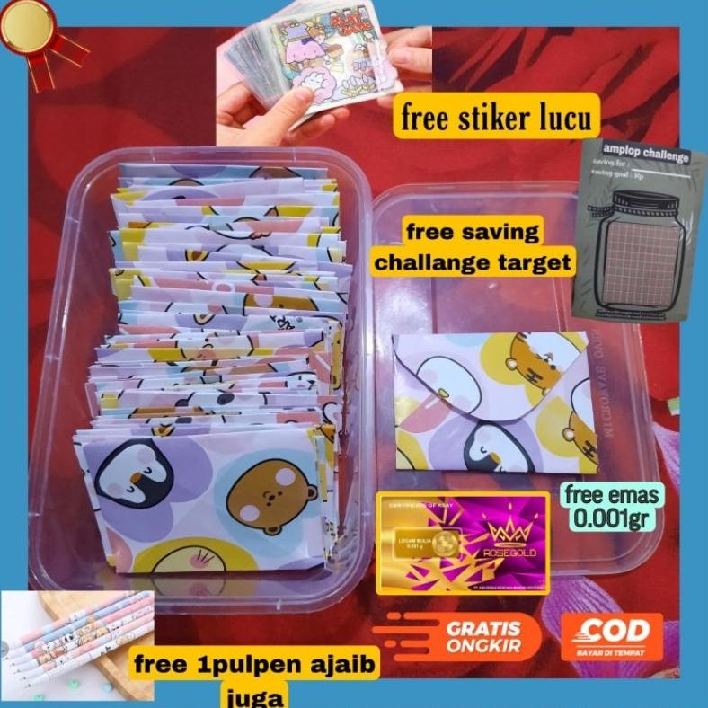 

Terlaris saving challance 100 amplop , amplop mini free box dan stiker , amplop target menabung Promo