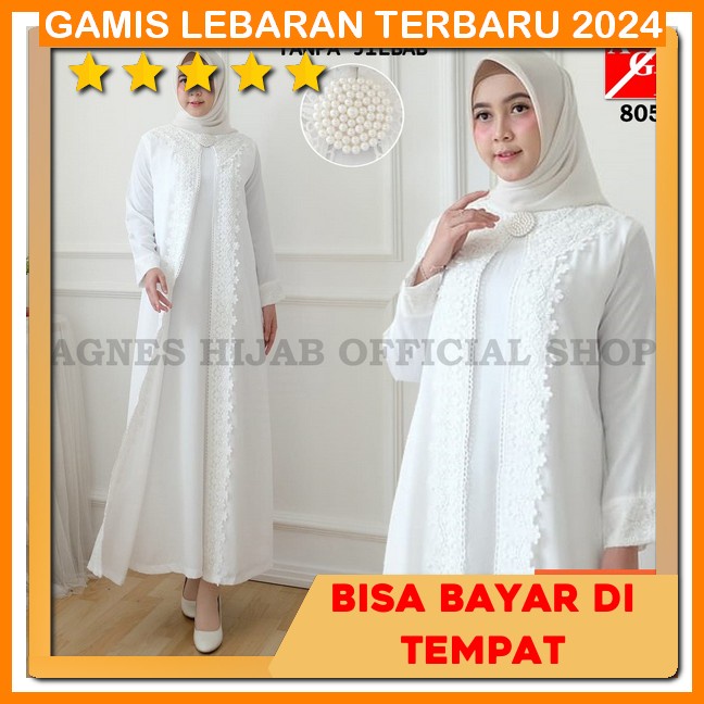Abaya Mewah Elegan Ihram Wanita Set Gamismuslim Lebaran Baju Umroh Wanita Putih Adem Baju Muslim Wni