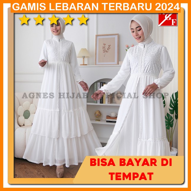 Gamid Syari Terbaru Premium Gamus Syari Gambis Modern 2024 Gamis Putih Wanita Kekinian Import Gamos 