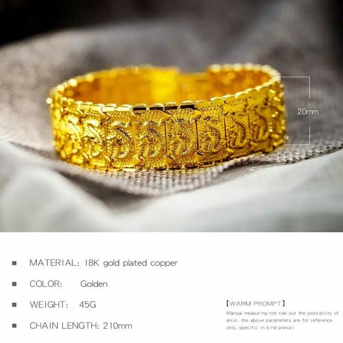 Gelang Rantai Copper Alloy Gold Gelang Pria/Wanita Model Naga Emas Stok Terbatas