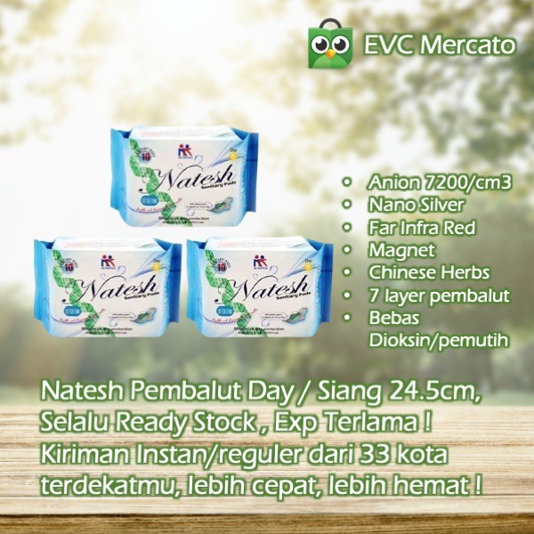 

Pembalut Natesh Day ANION, FIR, MAGNET, HERBAL, NANO SILVER (Pkt 3 pc)