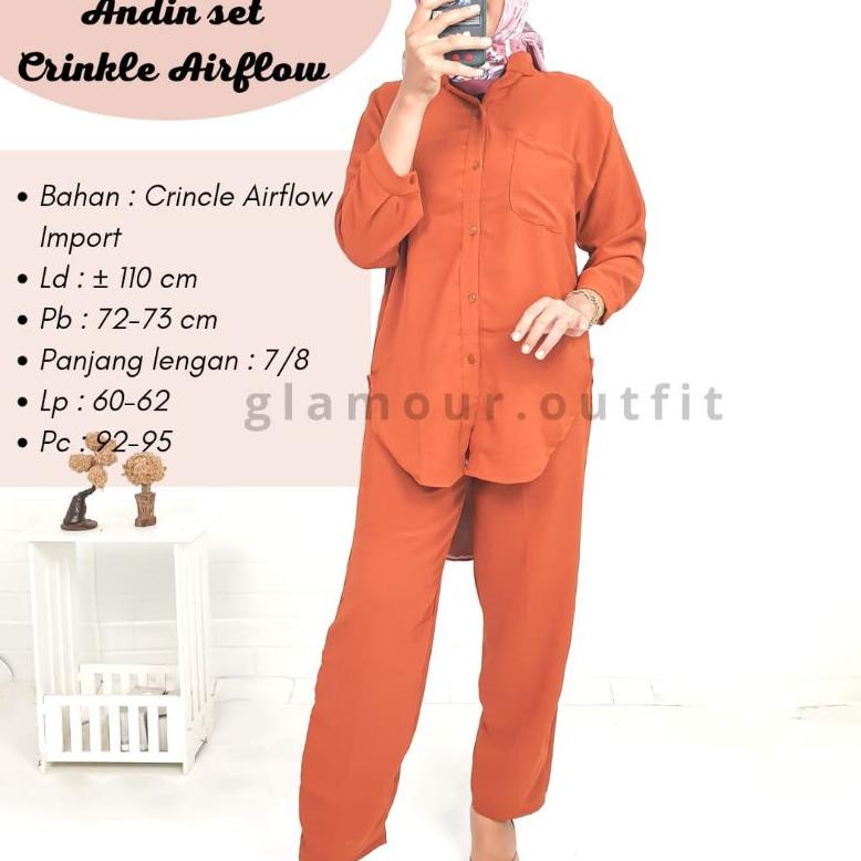 Baju Set Polos Amy Setelan Crinkle Airflow One Set Kemeja Polos Piyama Pajamas Polos Terbaru Bahan T