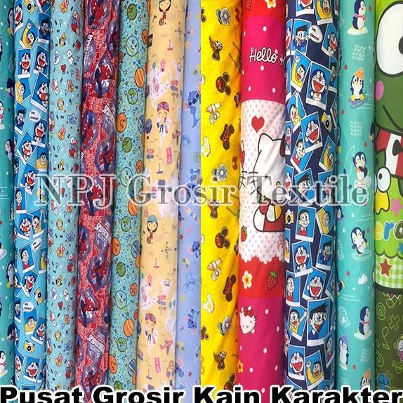 Bahan Kain Meteran Harga Grosir - Kain Bahan Katun Meteran Motif Karakter Kartun Keropi Piyama Sprei