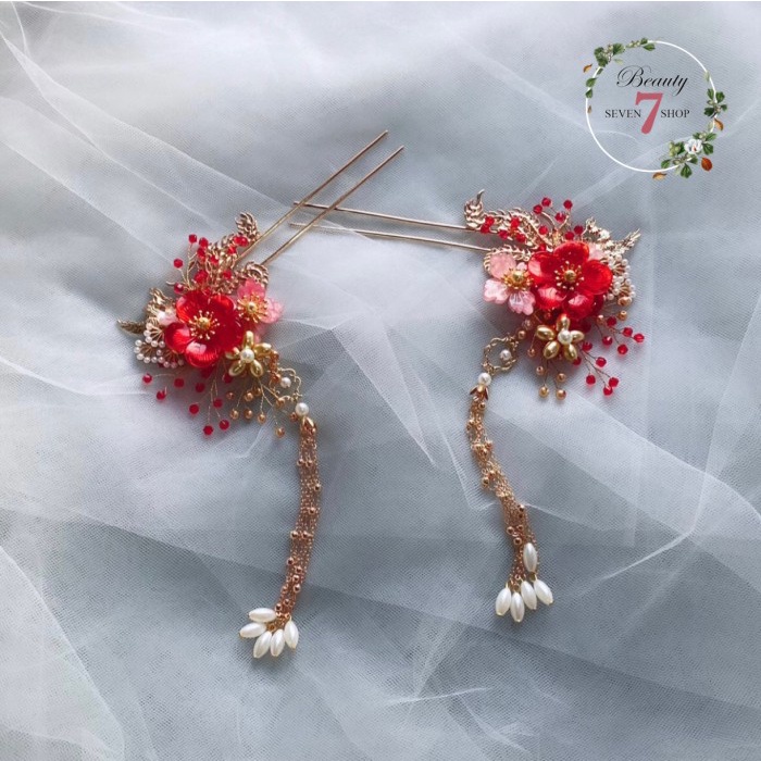Tusuk Konde Flying Phoenix Red Chinese Hairpin Sangjit Headpiece