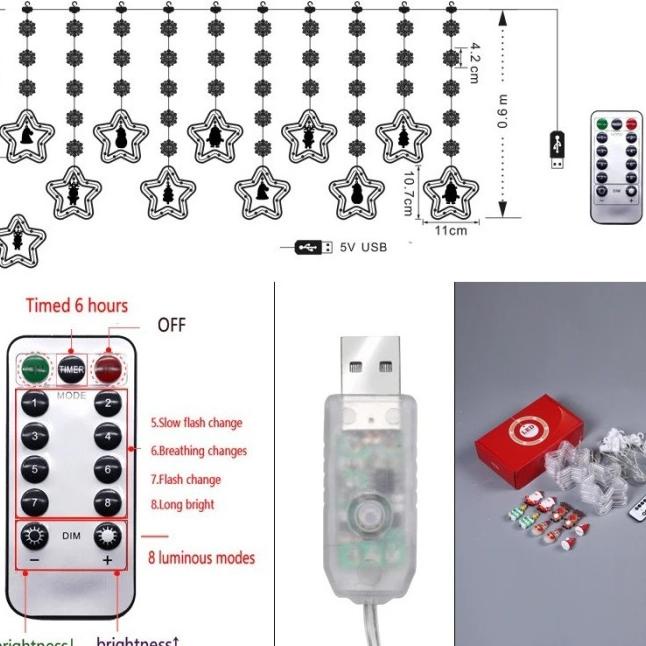 Lampu Tumblr LED Lampu Hias Tirai Dekorasi Natal Bintang Bulan Tumbler |Readystock