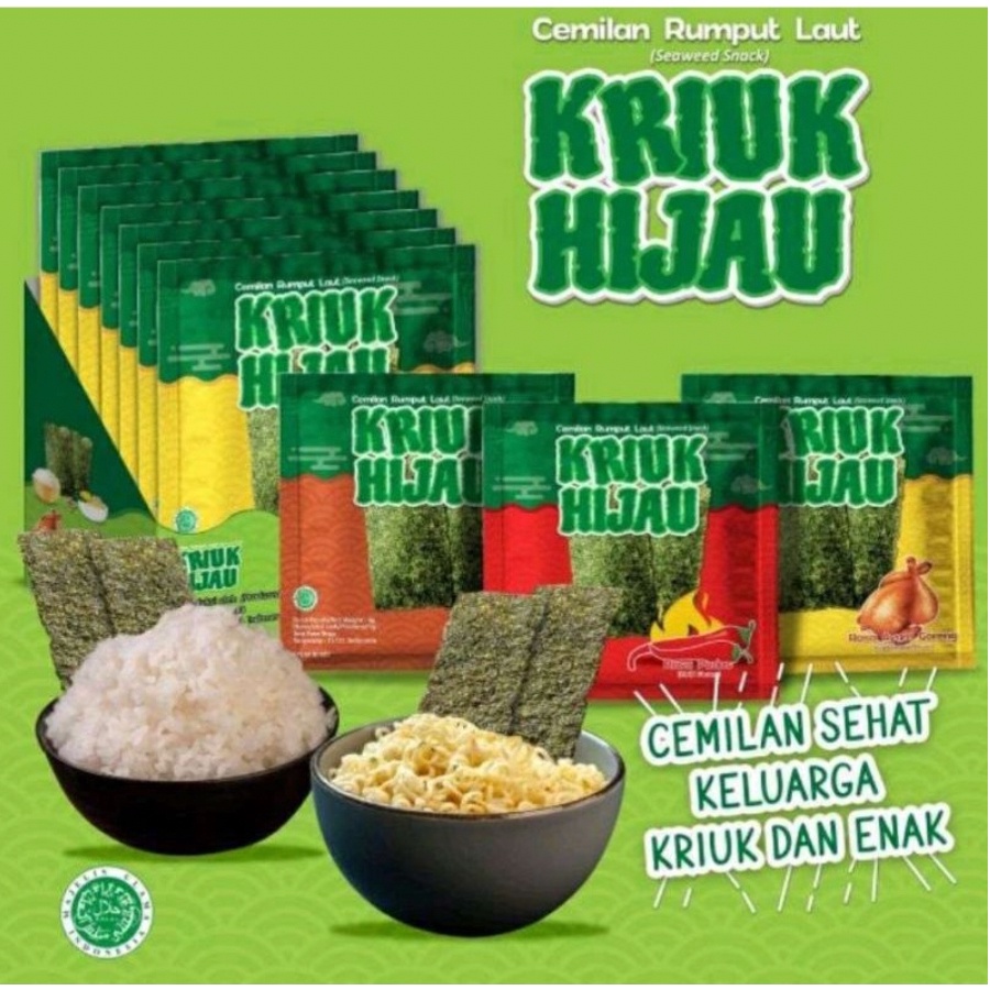 

[Grosir!!] Kriuk Hijau N Celan Rumput Laut 1 Dus Isi 5 Pak X 12 Pcs - Grosir N Nikmat Jepang Ter