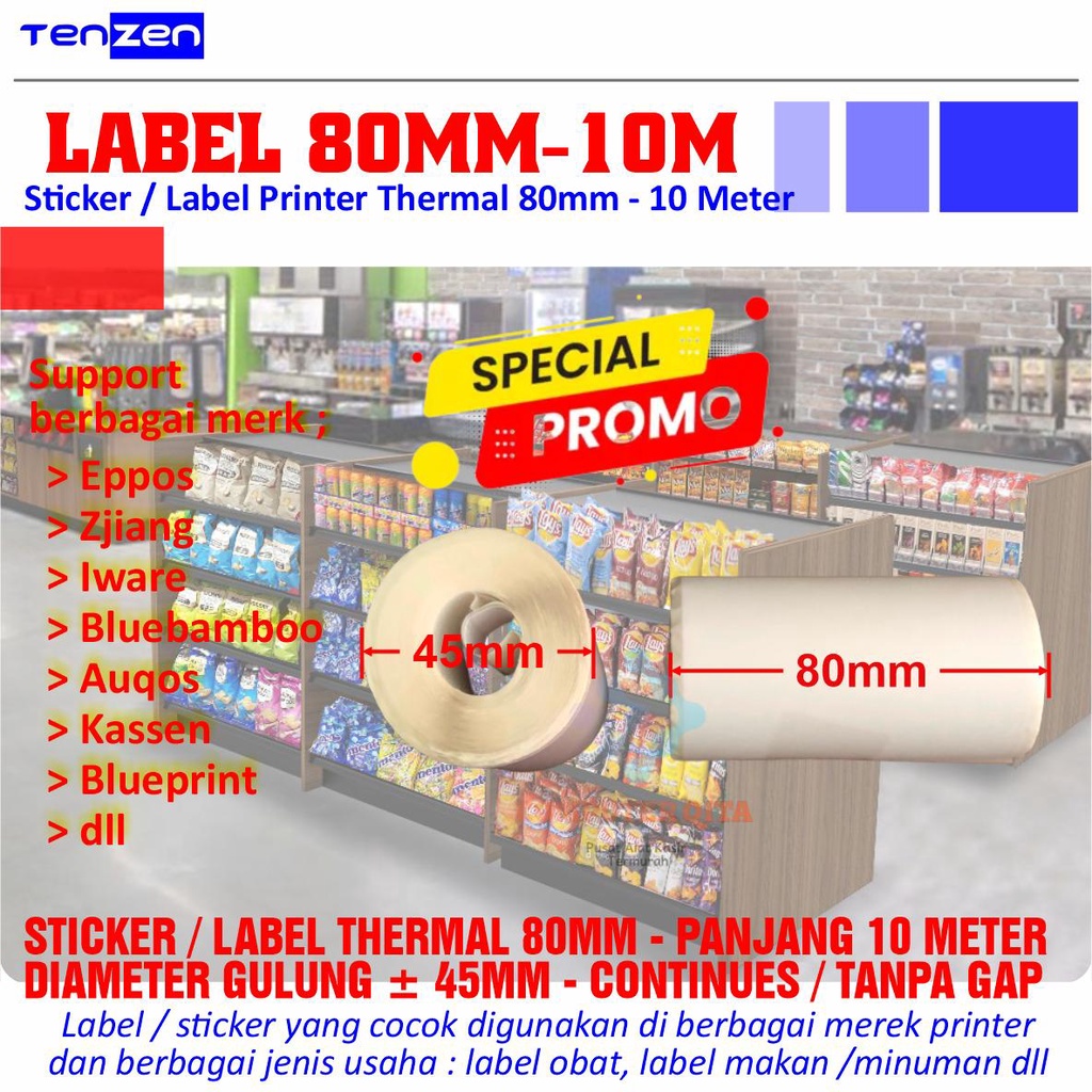 

Sticker Label Thermal 80Mm X 45Mm 10 Meter Continues / Tanpa Gap Rxp-444