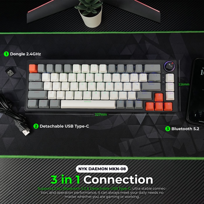 NEW KEYBOARD MECHANICAL HOTSWAP NYK NEMESIS DAEMON MKN-08 ORIGINAL TERBARU