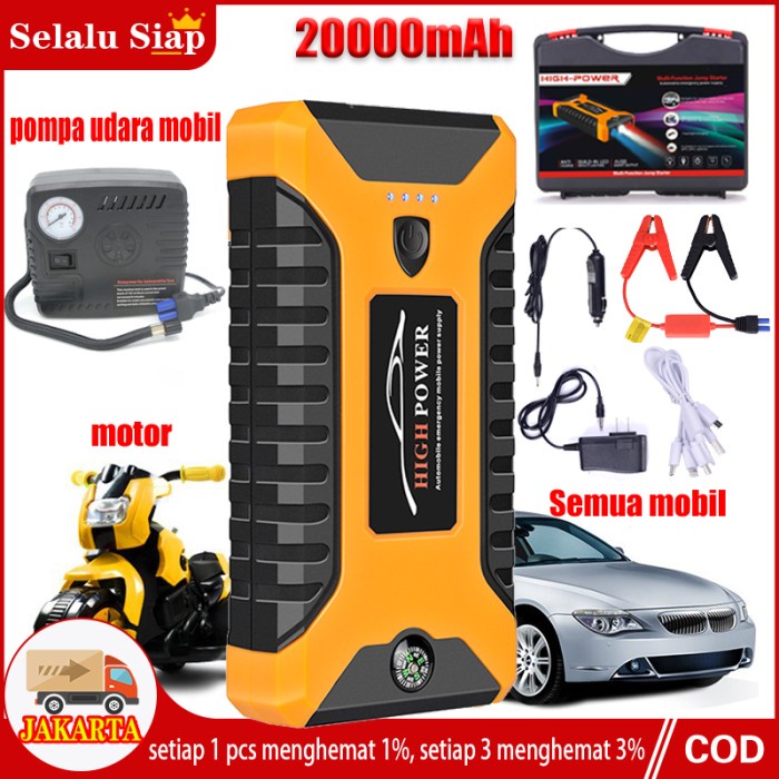 20000mAh Jumper Aki Mobil dan Pompa Ban Power Bank Charger Aki Mobil