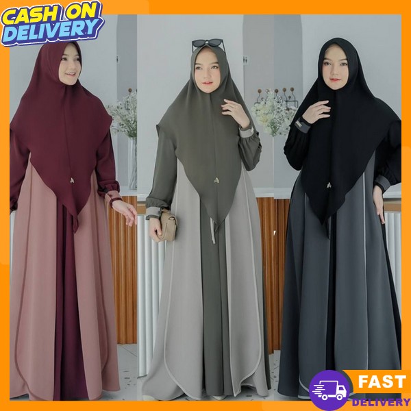 Gamis Wanita Set Gamus Polos Remaja Gamid Kerudung Syar'I Bsju Kondangan Dres Korea Style Bju Drees 