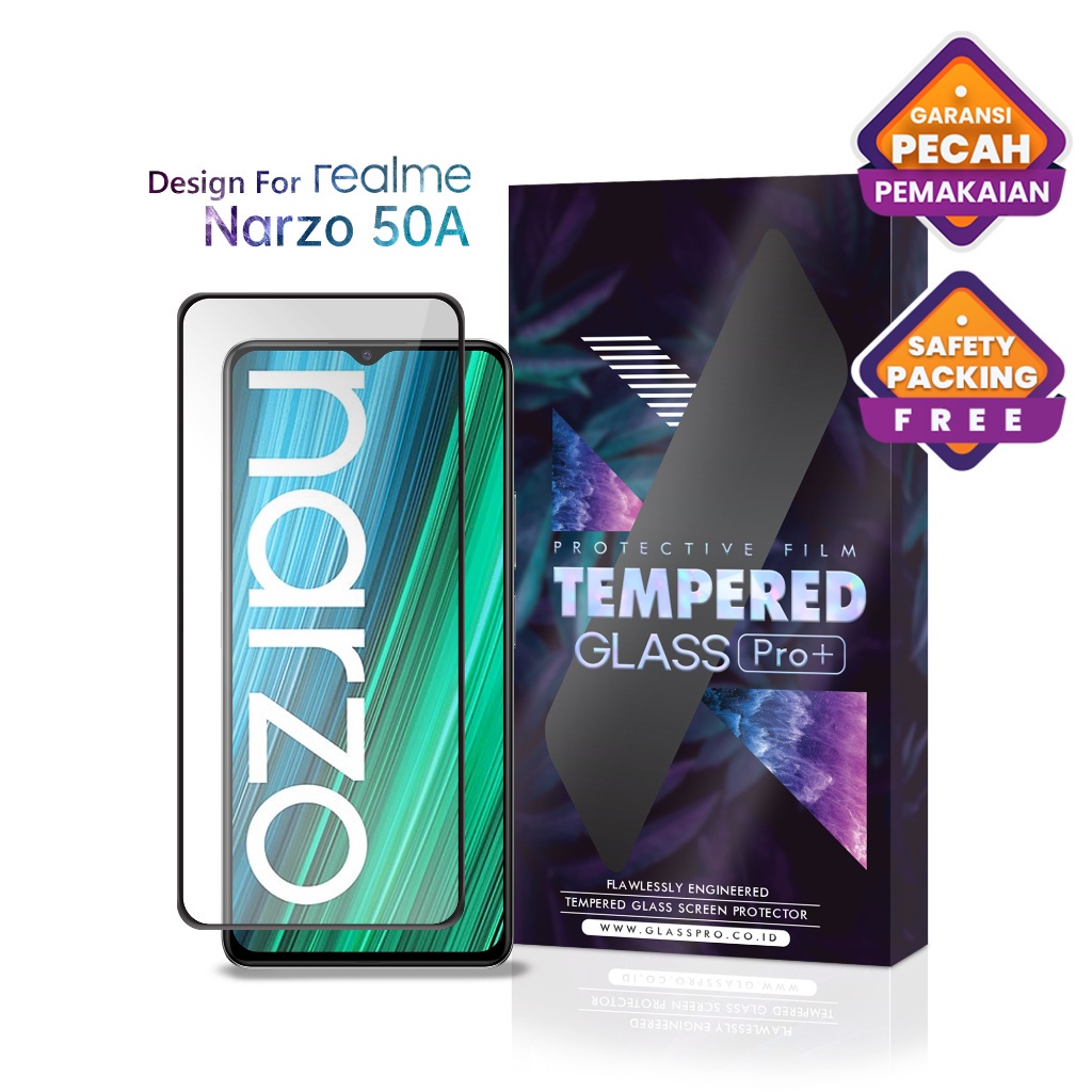 Glass Pro Tempered Glass Realme Narzo 50A Full Cover - Premium