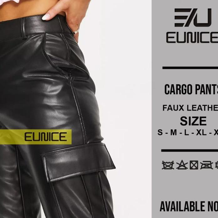 Eunice Celana Kulit Panjang Kargo Wanita - Hitam