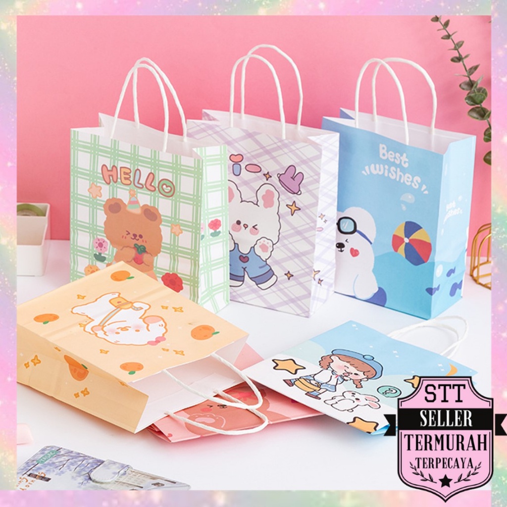 

STT Paperbag Karakter Kartun Beruang Lucu Goodie Bag Motif Rabbit & Bear Tas Jinjing Serbaguna Bingkisan Hadiah Hampers Ulang Tahun Anak Kotak Souvenir Kantong Tentengan Bingkisan Paper Bag Kertas Mini Lucu Aesthetic