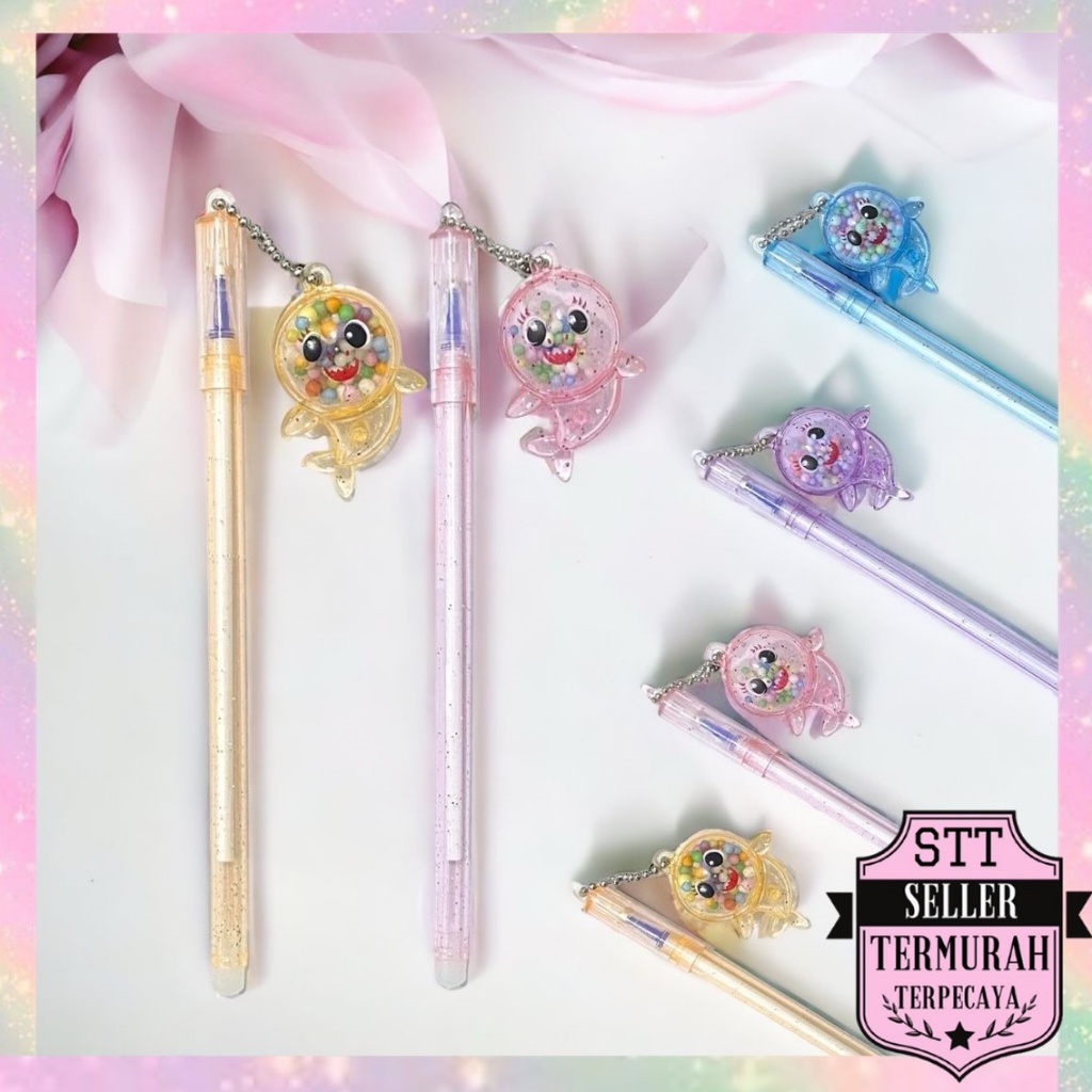 

STT Pena Glitter Shark Pulpen Gantung pom-pom Karakter Hiu Blue Ink Gel Bisa di Hapus Bolpen warna warni bola salju Cute Alat Tulis Sekolah Kantor Souvenir