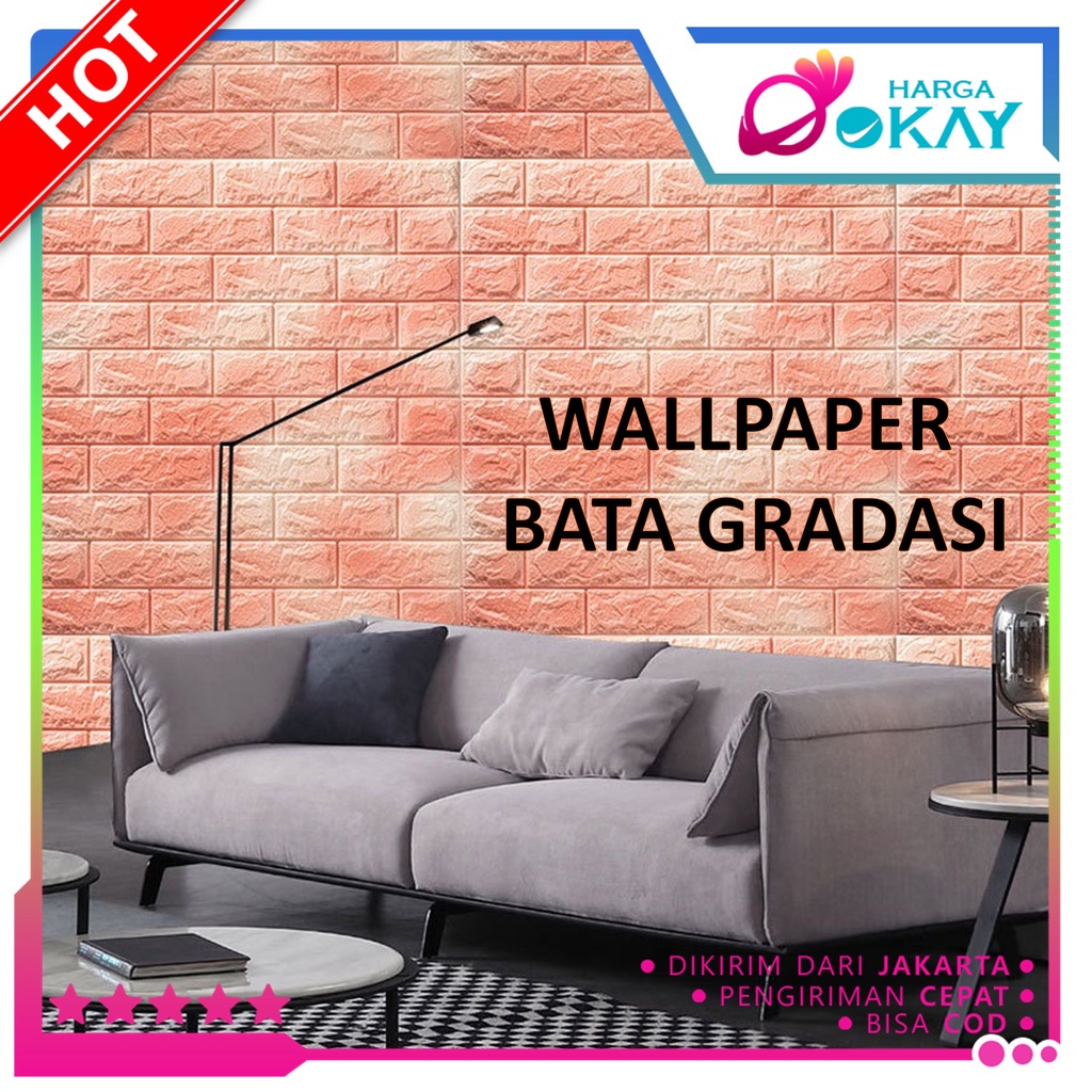 HO Wallpaper Dinding Foam 3D Motif Batu Bata Corak Ukuran 76 x 70 CM Waterproof Brick Sticker Wallpa