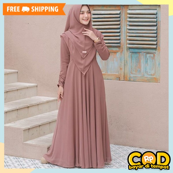 Pakaian Wanit Muslimah Bahan Tebal Pakean Fashion Muslim Gamis Set Hijab Wanita Syari Gsmis Sari Bon