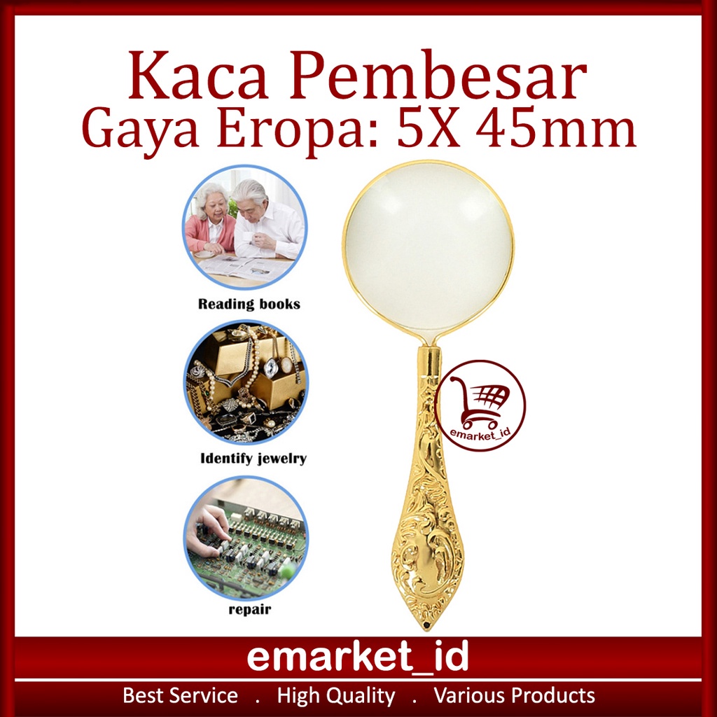 

Kaca Pembesar Gaya Eropa 5X 45mm AE66 / Motif Ukir Retro Lensa Magnifier Handheld