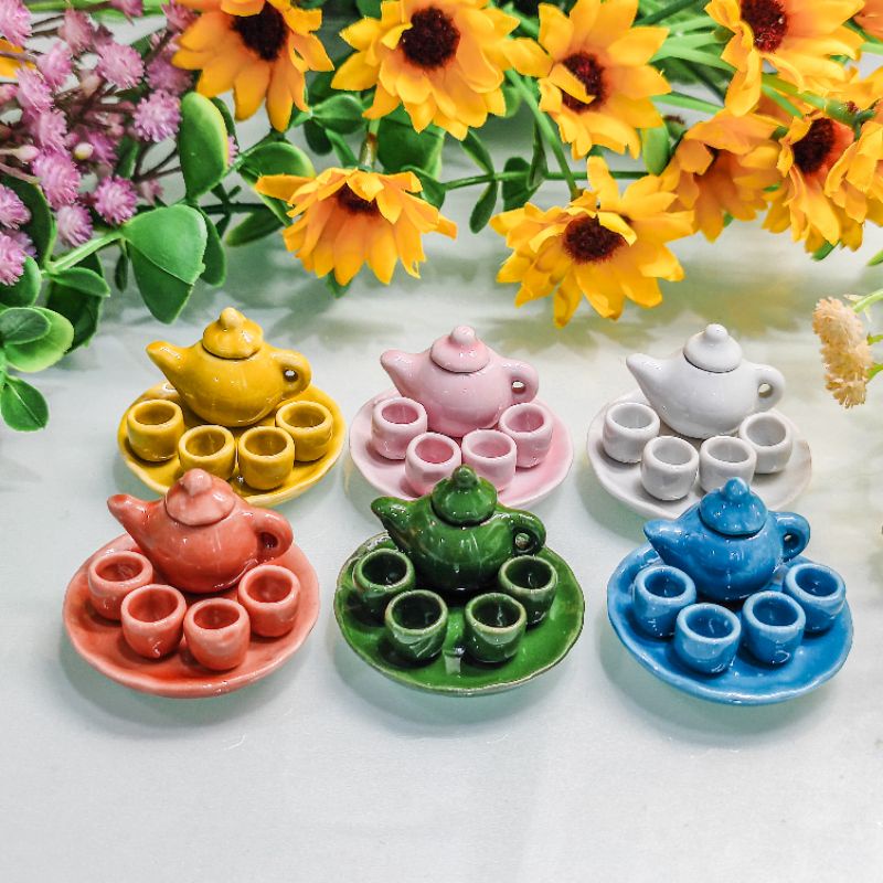 MINIATUR 1:12 CANGKIR TEH SET (4 x 4 cm) TEA CUP POLOS MAINAN KERAMIK