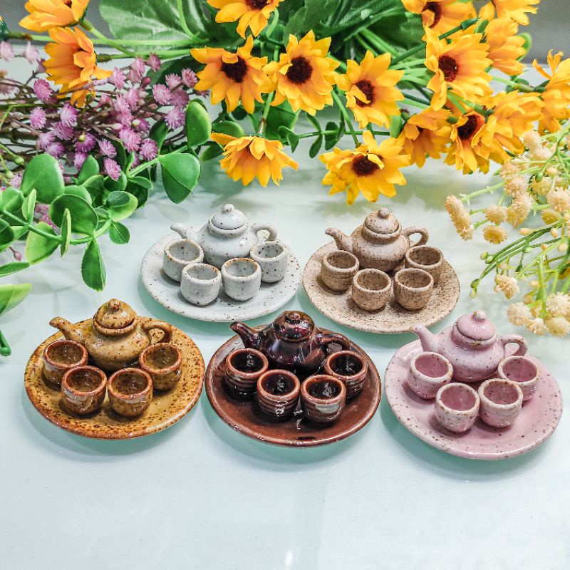 MINIATUR 1:12 CANGKIR TEH SET (6 x 6 cm) TEA CUP GRANIT MAINAN KERAMIK