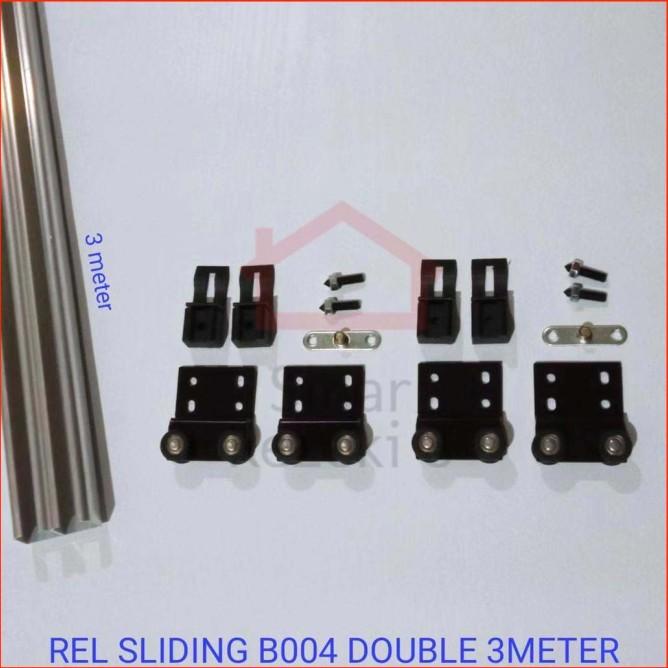 Set Rel Sliding B004 Double 3 Mtr + Roda / Pintu Lemari Gantung Geser