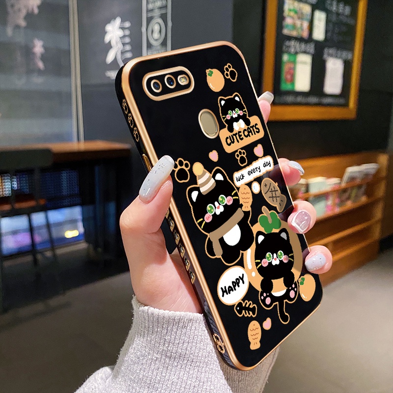 Casing Hp OPPO A12 A12s A7 A5s A11K A5 A3s A12E Realme C1 Case pola Kucing hitam lucu terbaru esteti
