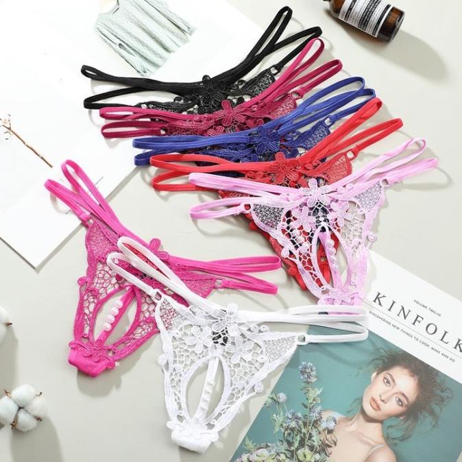 Flash Sale Wanita Celana Dalam transparan Lace Bordir Cd Mutiara G String C227-1 .,