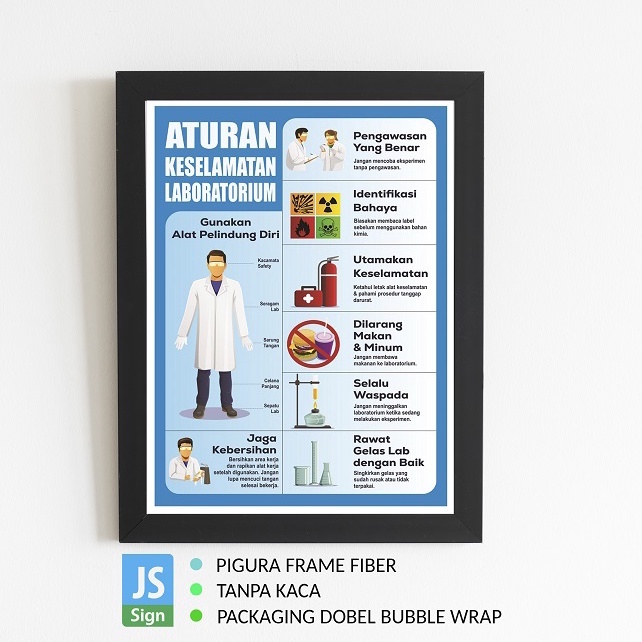 Poster Safety K3 - Aturan Keselamatan Laboratorium + Frame Ukuran A3