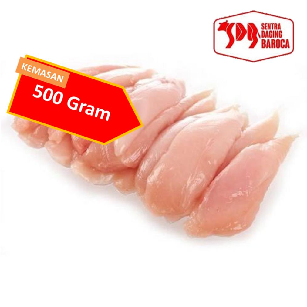 

Ready Dada Ayam Slice Marinasi 500 Gram / Slice Dada Ayam