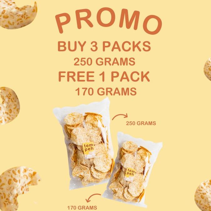 

TERBARU PROMO TEMPEH CHIPS - BUY 3 PACKS 250 GRAMS GET 1 FREE 170 GRAMS !!!!!
