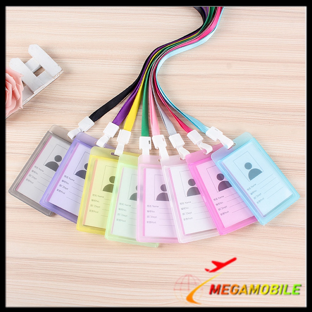 

MM - Name Tag Id Card Transparant Gantungan Kartu Nama Plastik Vertical Lanyard Potrait Motif Polos Warna Warni Tanda Pengenal Bening Horizontal