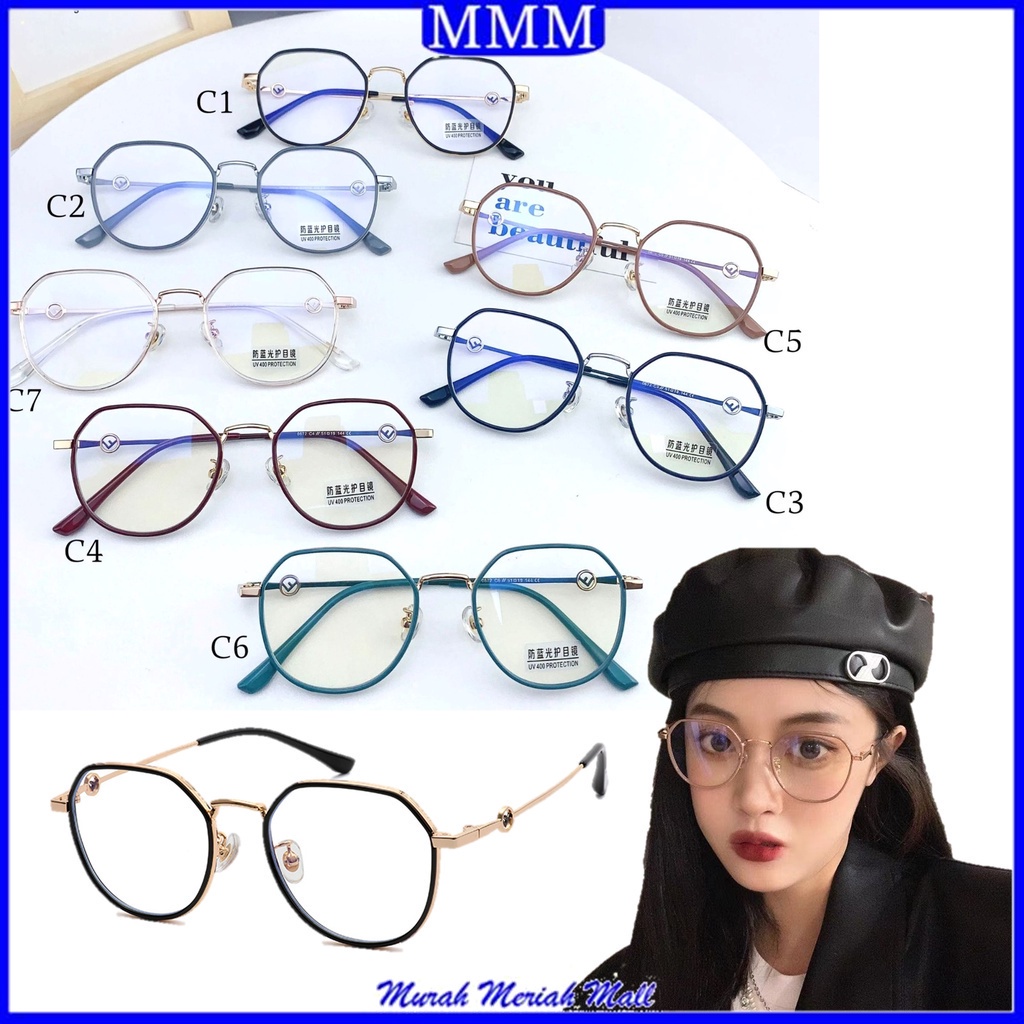 MMM Kaca Mata Poligonal Wanita Pria Frame Sunglasses Lensa Transparan 6637 Kacamata Anti Radiasi Fas